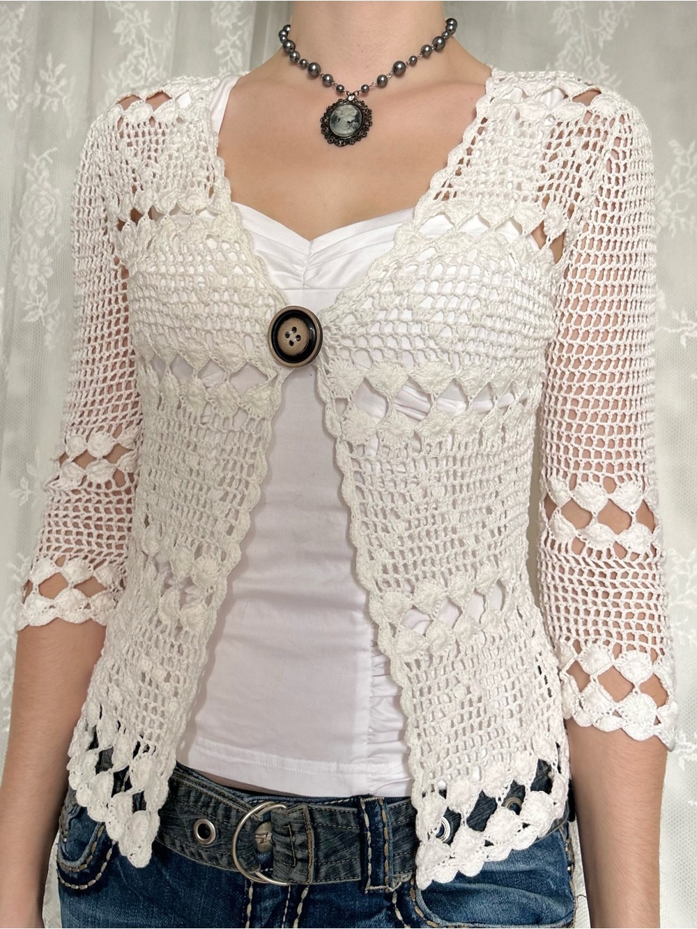 Vintage Dainty Coquette Crochet Cardigan